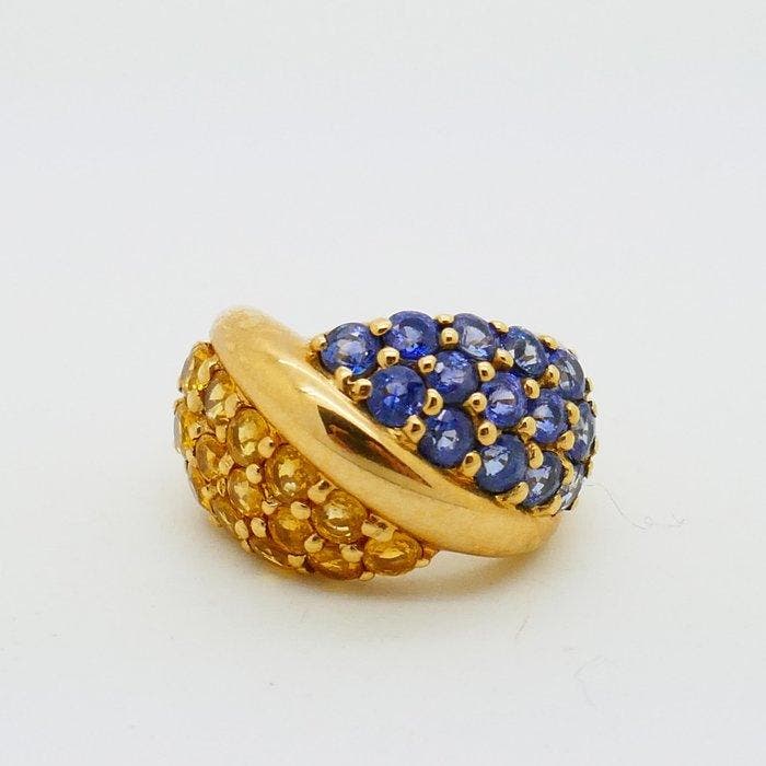 Ring - 18 karaat Geel goud - 2.80ct. tw. Saffier, Bijoux, Sacs & Beauté, Bagues