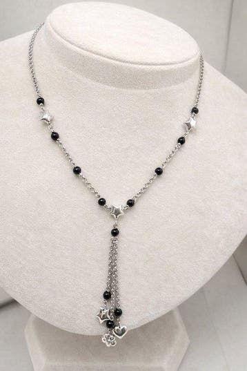 Halsketting - 18 karaat Witgoud - Onyx - Gothic chic