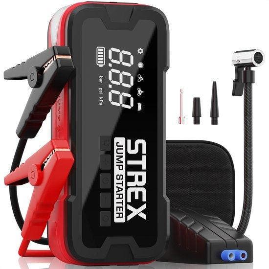 2dekans | Strex - 12V Jumpstarter & Starthulp Met Compressor, Autos : Divers, Accessoires de voiture, Enlèvement ou Envoi