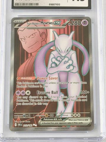 Pokémon Graded card Team Rockets Mewtwo ex 213/182 Full art, Nieuw