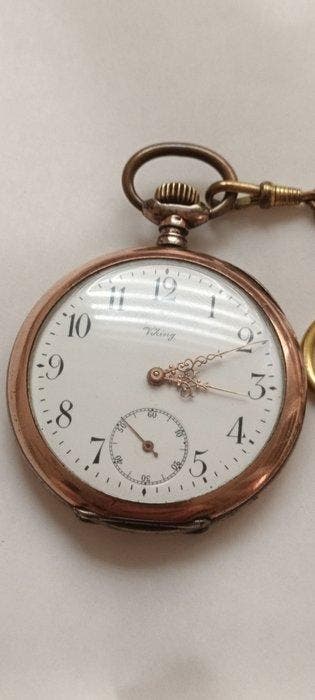 pocket VIKING - silver - gold - chain - pocket watch - No, Nieuw