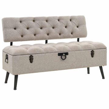vidaXL Opbergbank met rugleuning 110 cm stof crèmekleurig, Verzenden