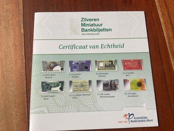 Nederland. 8 x zilveren miniatuur bankbiljetten.