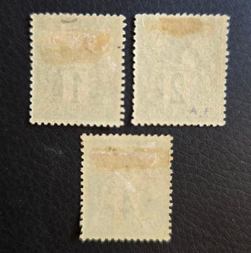 Frankrijk 1876 - Type Sage, 1 en 4 c. Groen Type I en 2 c., Gestempeld