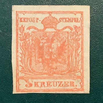 Oostenrijk 1850 - 3 Kreuzer dubbele adelaar met plaatfout, Gestempeld