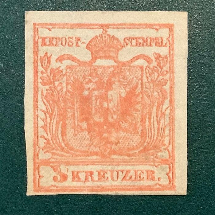 Oostenrijk 1850 - 3 Kreuzer dubbele adelaar met plaatfout, Timbres & Monnaies, Timbres | Europe | Autriche