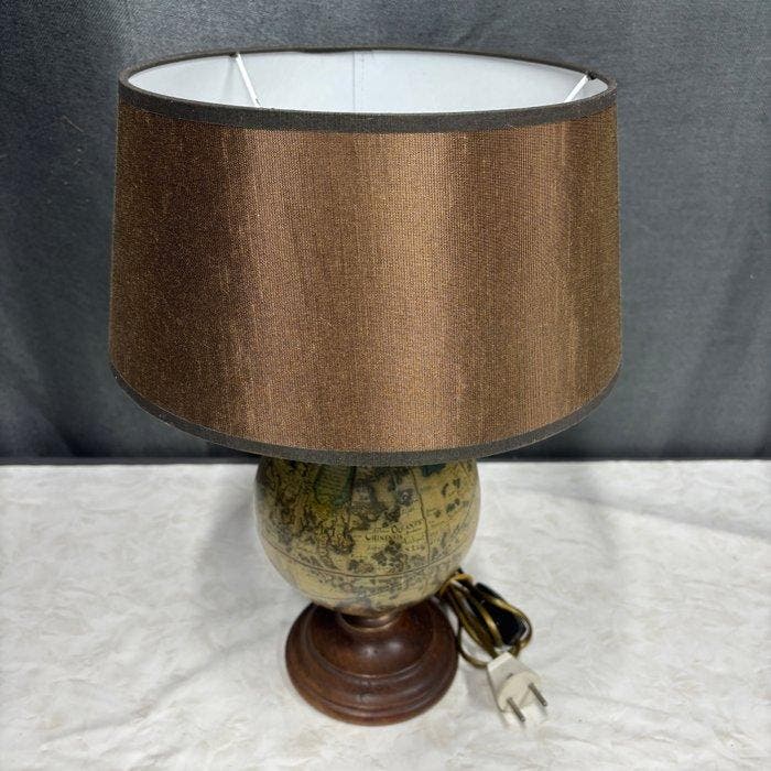 Lampe de table - Bois, Métal - Globe vintage, Antiquités & Art, Curiosités & Brocante