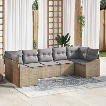 vidaXL Bankstel 7 st Beige poly rattan, Verzenden, Nieuw
