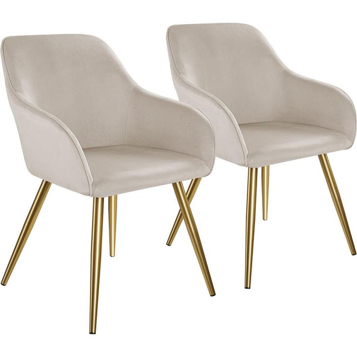 tectake Eetkamerstoel Marilyn fluweellook, gouden poten - ta, Huis en Inrichting, Stoelen, Verzenden