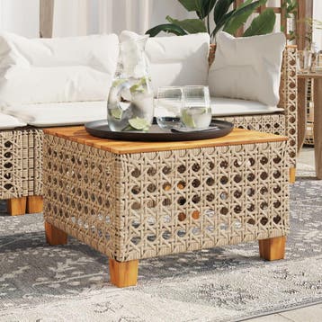 vidaXL Tuintafel 55x55x36 cm poly rattan en acaciahout beige, Verzenden