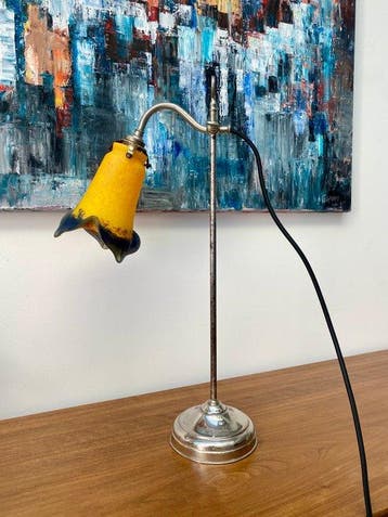 Lamp (2) - Glas, Staal, Tin - Tulpenlamp Art Déco