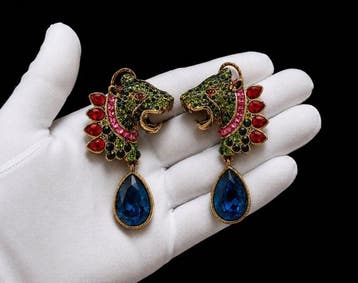 Boucles doreilles léopards face à face - Baroques vintage -, Nieuw