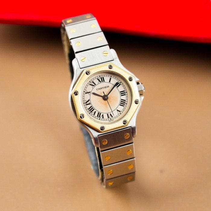 Cartier - Santos Octagon 18k Gold Bezel - 0907 - Femme -, Handtassen en Accessoires, Horloges | Heren
