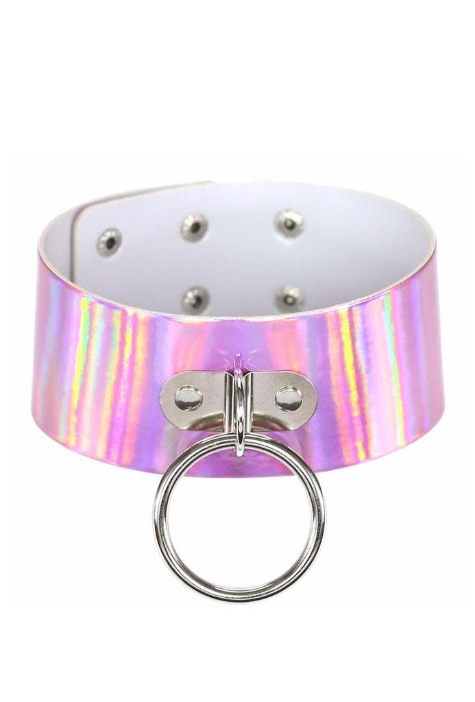 Choker Breed Roze Ring Holografisch Iridescent Halsband Coll, Handtassen en Accessoires, Kettingen, Roze, Nieuw, Ophalen of Verzenden