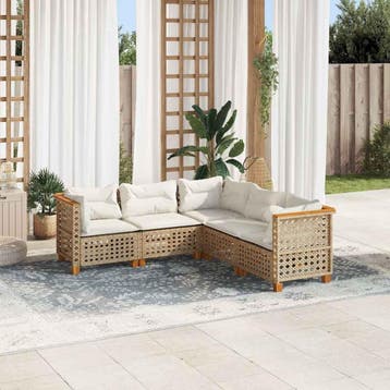 vidaXL 5-delige Loungeset met kussens poly rattan beige, Verzenden, Loungeset