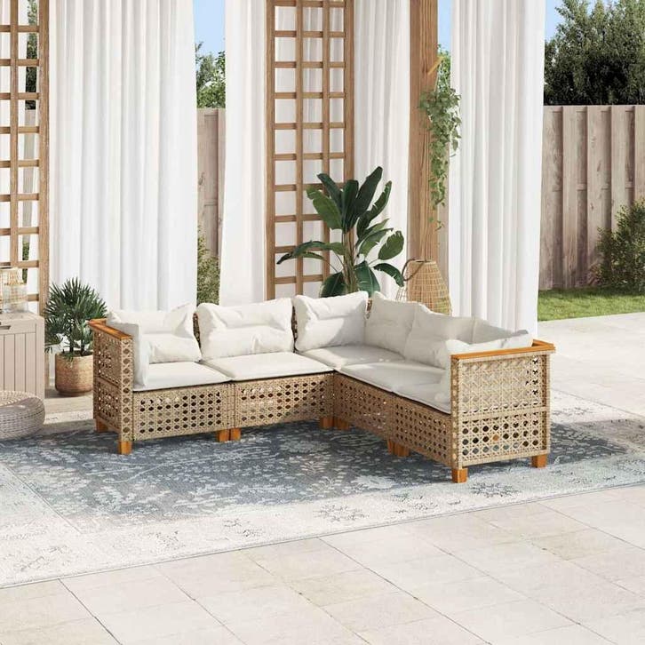 vidaXL 5-delige Loungeset met kussens poly rattan beige, Tuin en Terras, Tuinsets en Loungesets, Loungeset, Nieuw, Verzenden