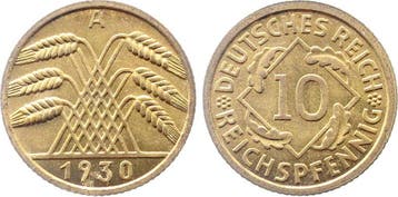 10 Pfennig Duitsland 10 Reichspfennig 1930 A stgl fein J 317, Verzenden