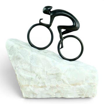 sculptuur, Pedal to the Top - Cyclist - 19 cm - Brons, Steen