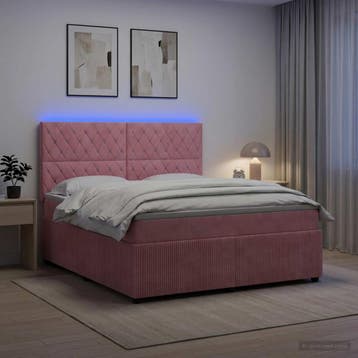 vidaXL LED Boxspringbed met Matras Roze 160 x 200 cm Fluweel, Verzenden, Nieuw