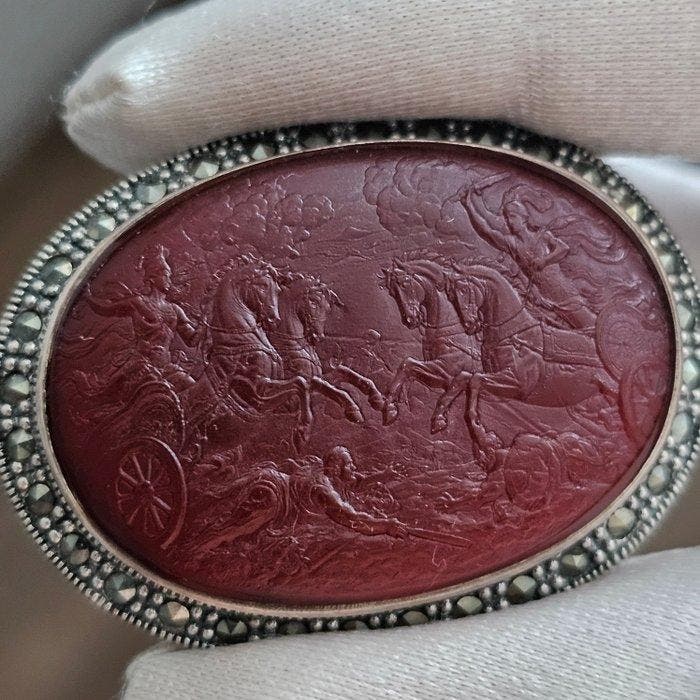 Zilver, Replica Grand Tour Romeinse Battle Cameo - 925, Verzamelen, Mineralen en Fossielen