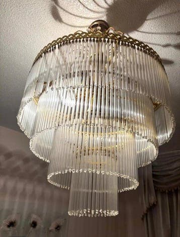 Plafondlamp - Imperiale Hollywood Regency hanglamp van brons, Antiek en Kunst