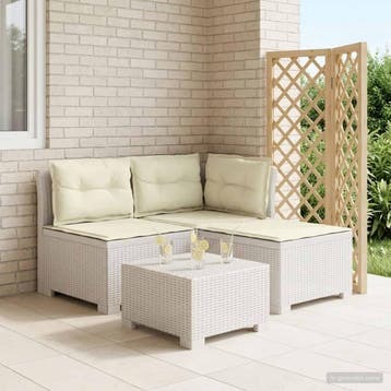 vidaXL 3-Zits Tu bank met Kussens Rattan Look 3-zits PP Wit, Verzenden, Nieuw