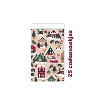 25x Cadeauzakje  Kersthuisjes -  12x19cm -  kerst, Diversen, Verzenden, Nieuw, Cadeauzakje