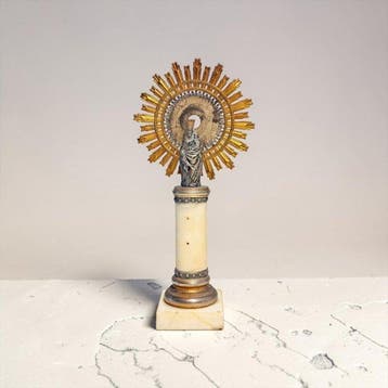 Figuur - Virgen en Pedestal - Zilver, Marmer