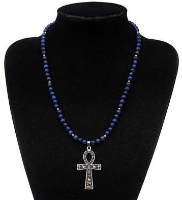 Lapis lazuli - Egyptische halsketting - Ankh-kruis van de