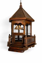 Cage à oiseaux - Bois, Cuivre - Cage à oiseaux vintage, Antiquités & Art