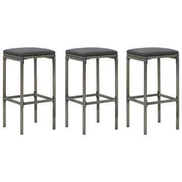 vidaXL Barkrukken met kussens 3 st poly rattan grijs, Verzenden