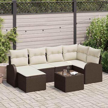vidaXL Tuinbank Set 7 pcs Bruin poly rattan, Verzenden, Nieuw