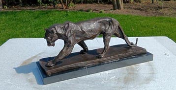 sculptuur, zeer grote zware bronzen panter - 23 cm - brons