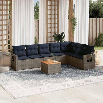 vidaXL 8-delige tuinbankset met kussens, grijs polyrotan, Verzenden, Nieuw