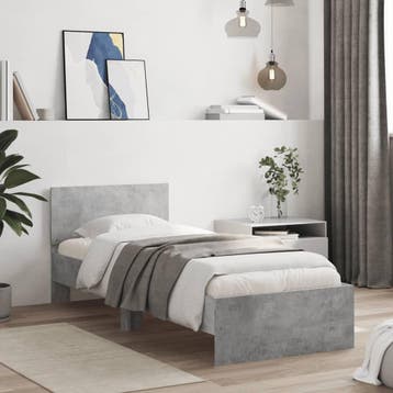 vidaXL Bedframe met hoofdeinde bewerkt hout betongrijs, Huis en Inrichting, Slaapkamer | Bedden, Verzenden, Nieuw