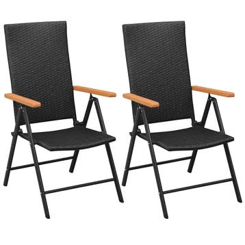 vidaXL Stapelbare klapstoelen (2 stuks) van zwart polyrotan, Verzenden, Nieuw