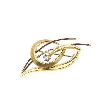 Bicolor dynamische broche met diamant; 0,05 ct., Gebruikt, Overige kleuren, Ophalen of Verzenden, Met edelsteen