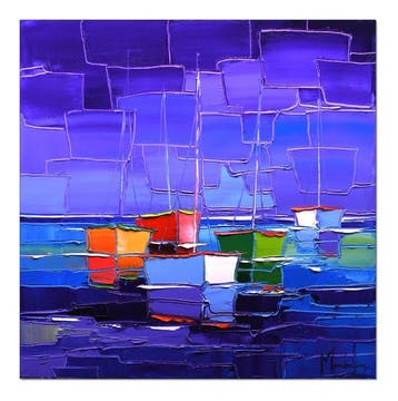 Caroline Mandrafina - Pfleger  La barque rouge au port, Antiek en Kunst, Kunst | Schilderijen | Modern