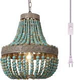 Blauwe Kralen Lamp Plug-in | Tweede kansje | OP = OP, Verzenden, Nieuw, Hout, Retro