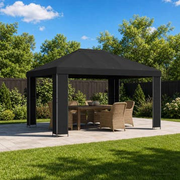 vidaXL Prieel 4 × 3 m Zwart Polyester en Staal 190 gsm, Verzenden, Nieuw
