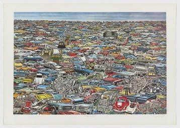 Gudmundur Erró - Carscape - Offset Lithography - Handsigned, Antiquités & Art