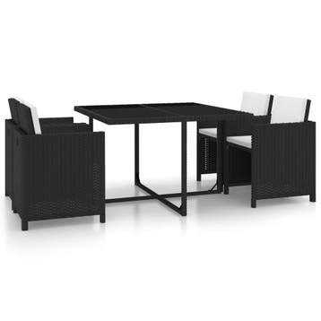 vidaXL 5-delige Tuinset met kussens poly rattan zwart, Verzenden, Tuinset