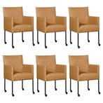 Set van 6 Leren eetkamerstoelen Desire - Toledo Camel, Huis en Inrichting, Ophalen of Verzenden, Nieuw, Leer, Eén
