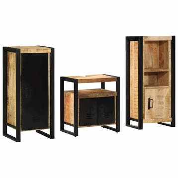 vidaXL Badkamermeubel Set 3 st Bruin en Zwart Massief Mango, Verzenden, Nieuw
