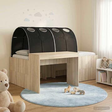 vidaXL Bed met Tunnel 3 st Sonoma Eiken en Zwart Bewerkt, Huis en Inrichting, Slaapkamer | Bedden, Verzenden, Nieuw