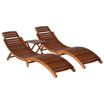 vidaXL Ligbedden met theetafel 3-delig massief acaciahout, Tuin en Terras, Verzenden, Nieuw