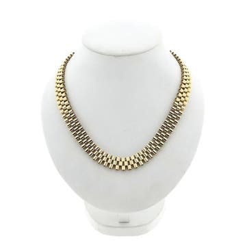 Gouden fantasieschakel collier | 40 cm (Ketting), Handtassen en Accessoires, Kettingen, Ophalen of Verzenden, Gebruikt, Goud, Goud