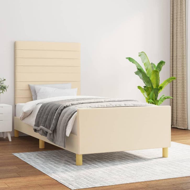 vidaXL Bedframe zonder matras 90x200 cm stof crèmekleurig, Maison & Meubles, Chambre à coucher | Lits, Envoi