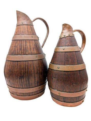Kruik - Eik - Twee kruiken voor cider/wijn, gemaakt van hout