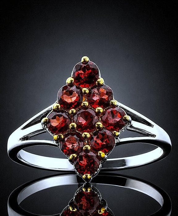 Granaat - Zilver - Ring - Royal Sparkle, Antiquités & Art, Curiosités & Brocante
